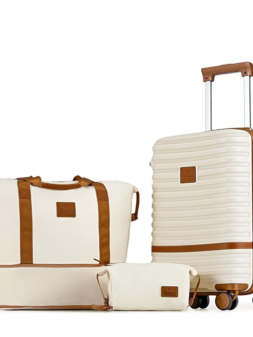 Cream & Tan Travel Luggage Set with Spinner Suitcase - Men Bags